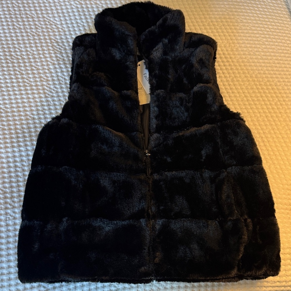 Carmen Marc Valvo Black Faux Fur Jacket
